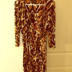 Low-cut, midi dress. Size: 10 Tan, Brown and Black